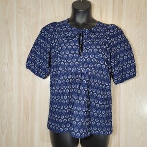 LOFT Dark Blue Patterned Blouse